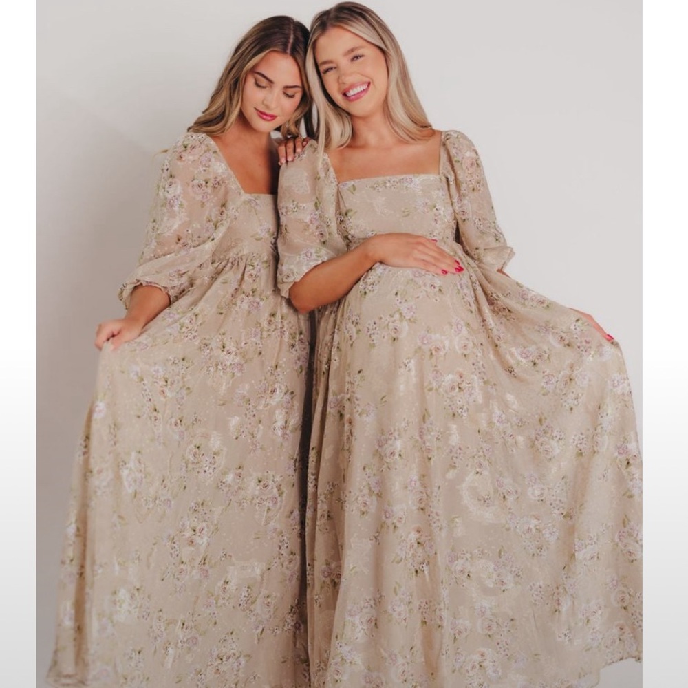 Worth Collective Mona Maxi Dress in Beige/Brown Floral